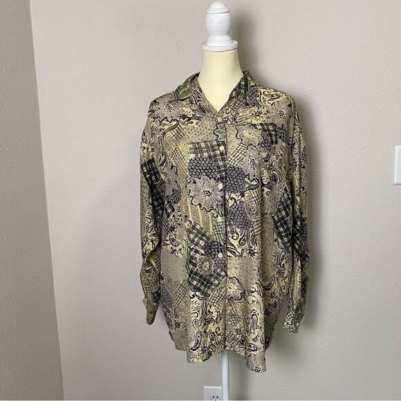 Vintage Details Express 100% Silk Button Front Floral Paisley Blouse Women's LG - Picture 10 of 16